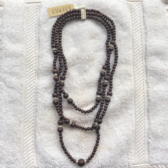 Lauren Ralph Lauren Jewelry - NWT Ralph Lauren 3-strand necklace wood/crystal